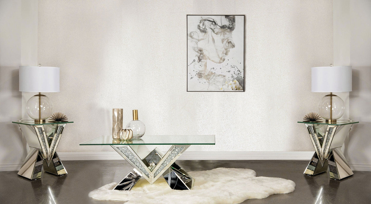 Taffeta 3-piece Mirrored Coffee and End Table Set Silver