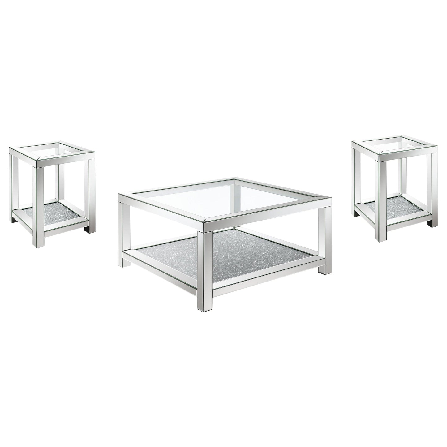 Valentina 3-piece Mirrored Coffee and End Table Set Silver