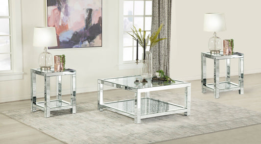 Valentina 3-piece Mirrored Coffee and End Table Set Silver