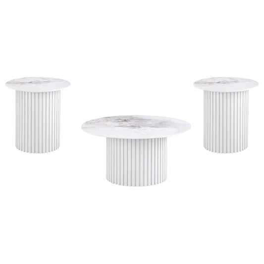 Rowena 3-piece Coffee and End Table Set White Faux Marble