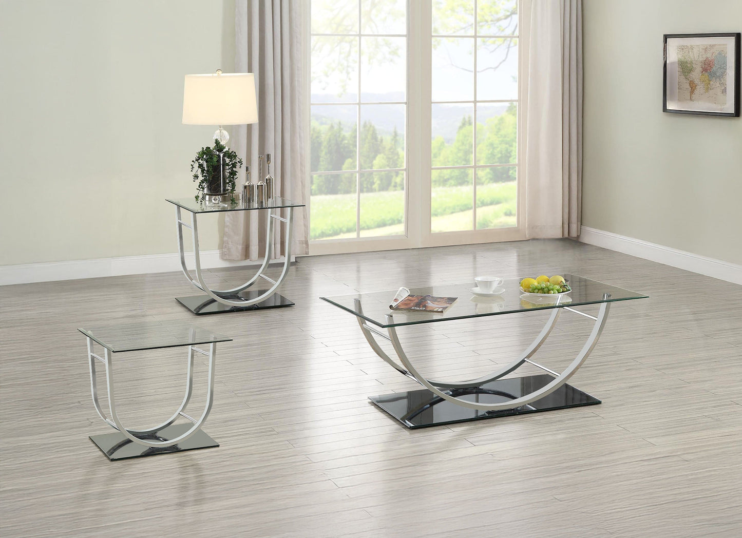 Danville 3-piece Glass Top Coffee and End Table Set Chrome