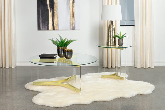 Janessa 2-piece Acrylic Coffee and End Table Set Matte Brass