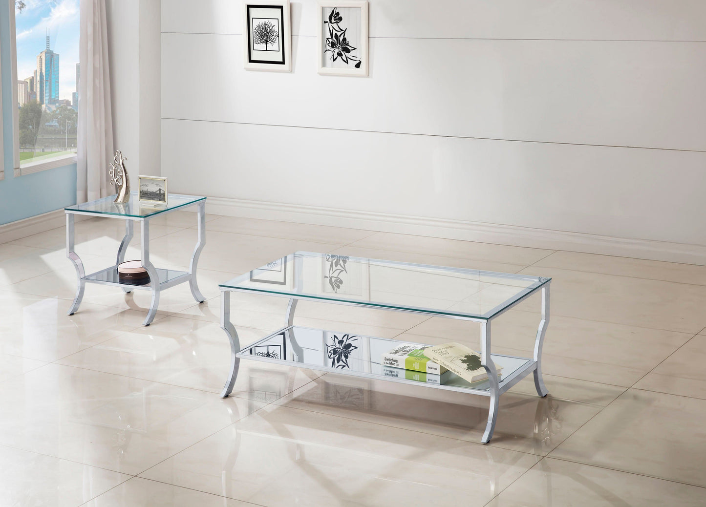 Saide 2-piece Glass Top Coffee and End Table Set Chrome