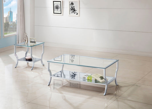 Saide 2-piece Glass Top Coffee and End Table Set Chrome