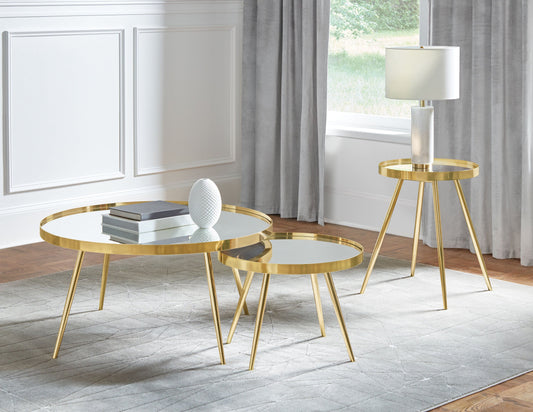 Kaelyn 3-piece Round Coffee and End Table Set Gold