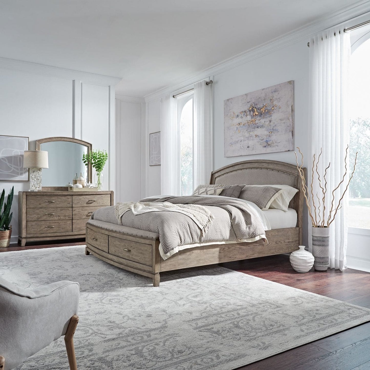 Avalon - King Uph Storage Bed, Dresser & Mirror