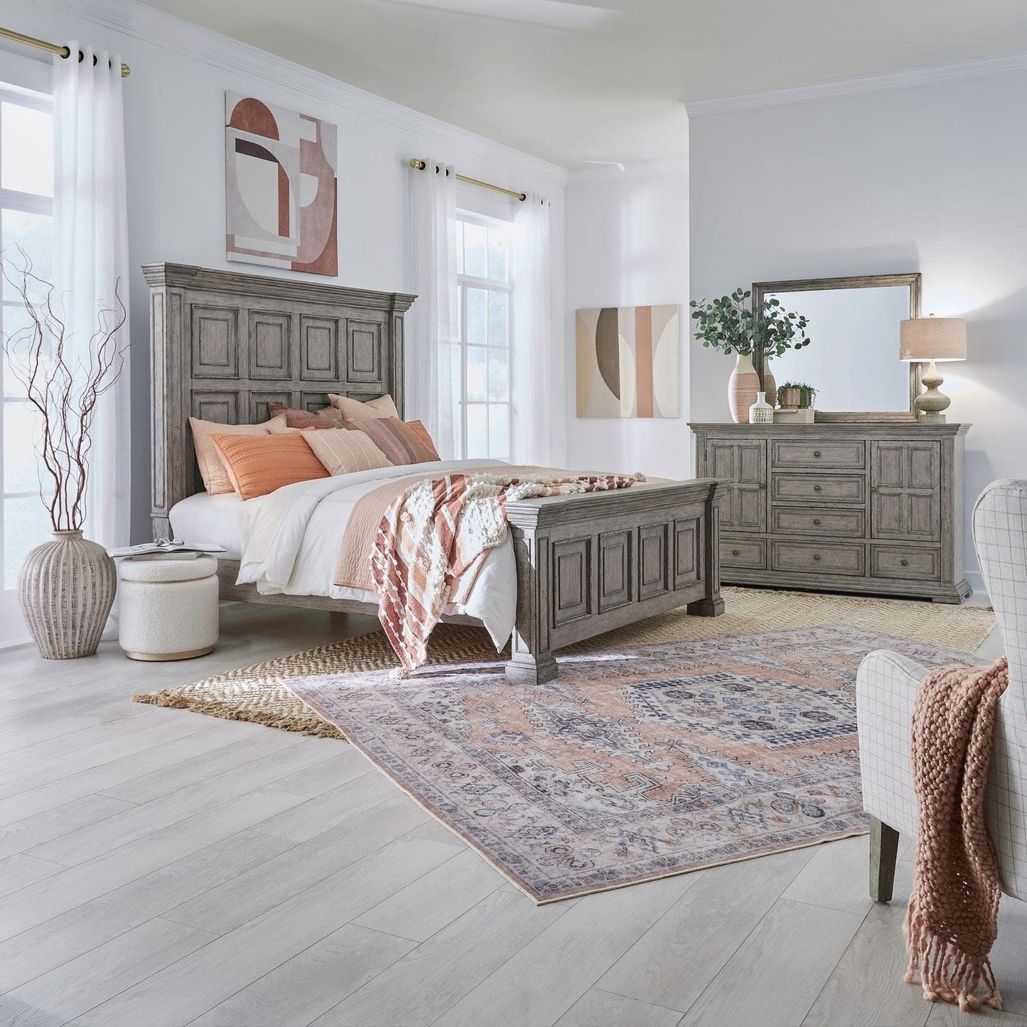 Big Valley - King Panel Bed, Dresser & Mirror