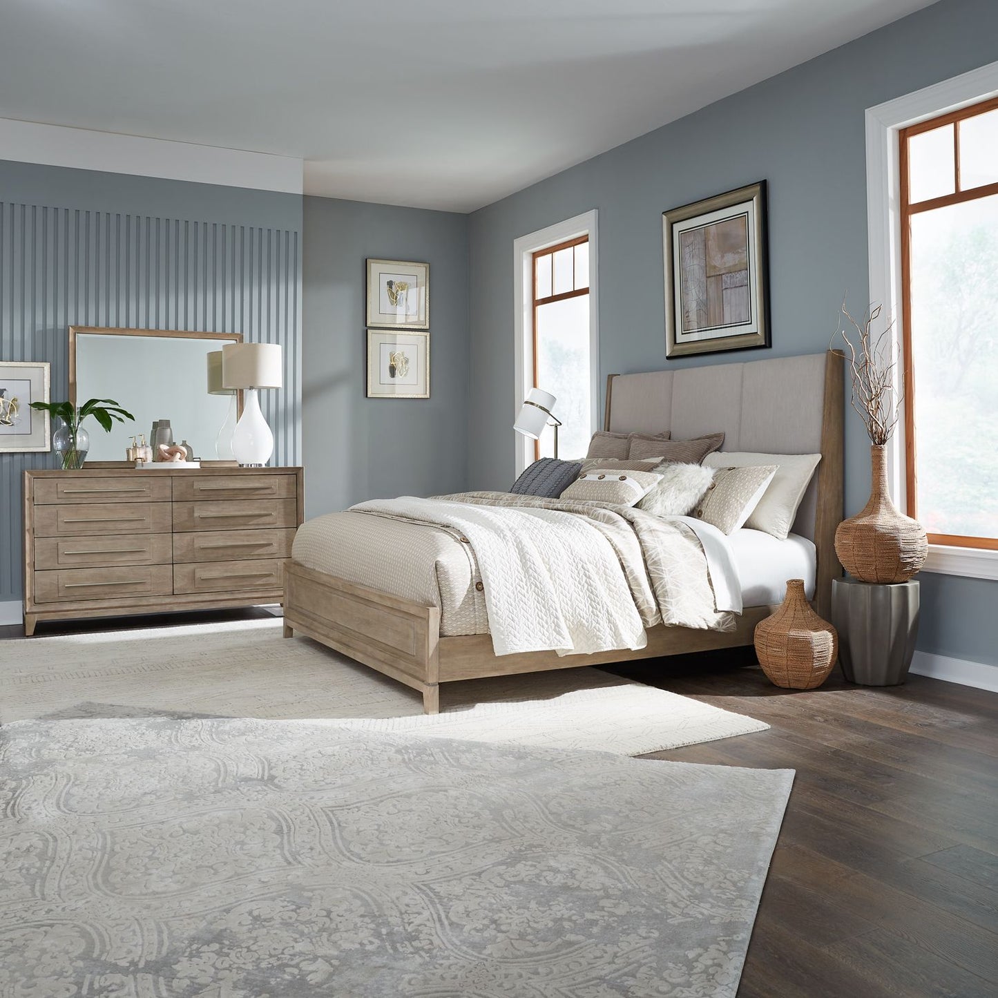 Brentwood - King California Uph Bed, Dresser & Mirror