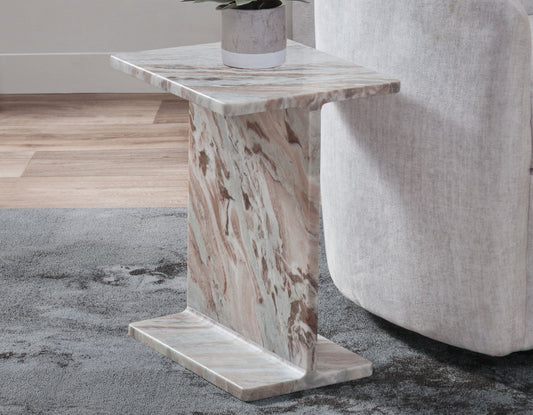 Irma I-Beam Solid Toronto Brown Marble Accent Table