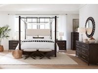 Hooker Furniture Bedroom Retreat Pole Rattan Cal King Upholstered Poster Bed w/Canopy