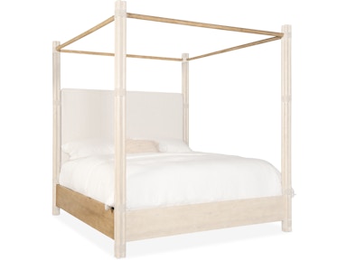Hooker Furniture Bedroom Retreat Pole Rattan King Upholstered Poster Bed w/Canopy