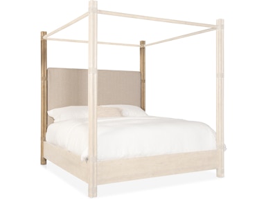 Hooker Furniture Bedroom Retreat Pole Rattan King Upholstered Poster Bed w/Canopy