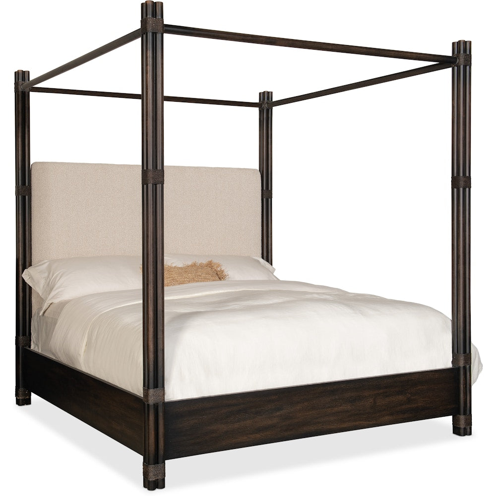 Hooker Furniture Bedroom Retreat Pole Rattan King Upholstered Poster Bed w/Canopy