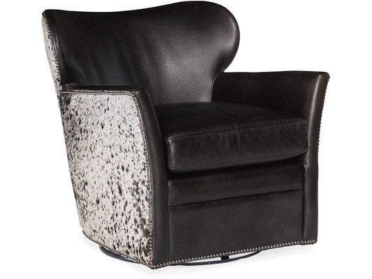 Hooker Furniture Living Room Kato Leather Swivel Chair w/ Salt Pepper HOH