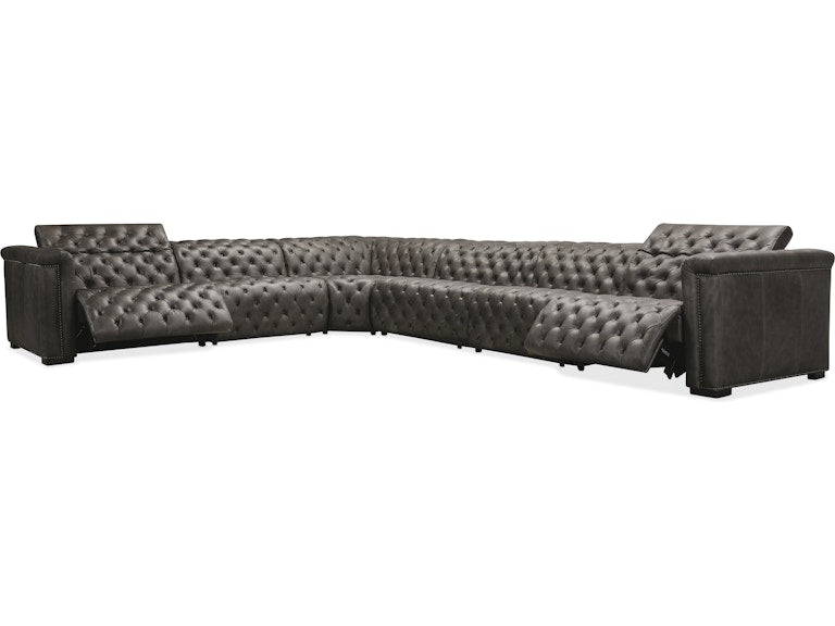 Hooker Furniture Living Room Savion Grandier 6 pc Sectional w/3 PWR Recline PWR Headrest