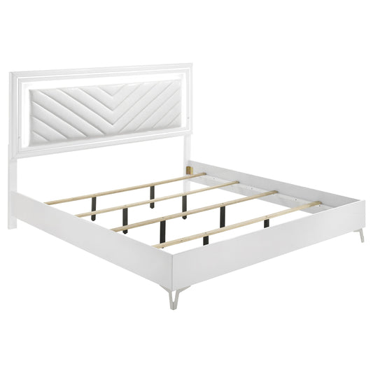 Cassia Eastern King LED Panel Bed White High Gloss