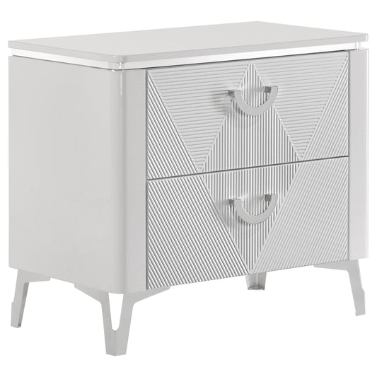 Cassia 2-drawer Nightstand Bedside Table White High Gloss