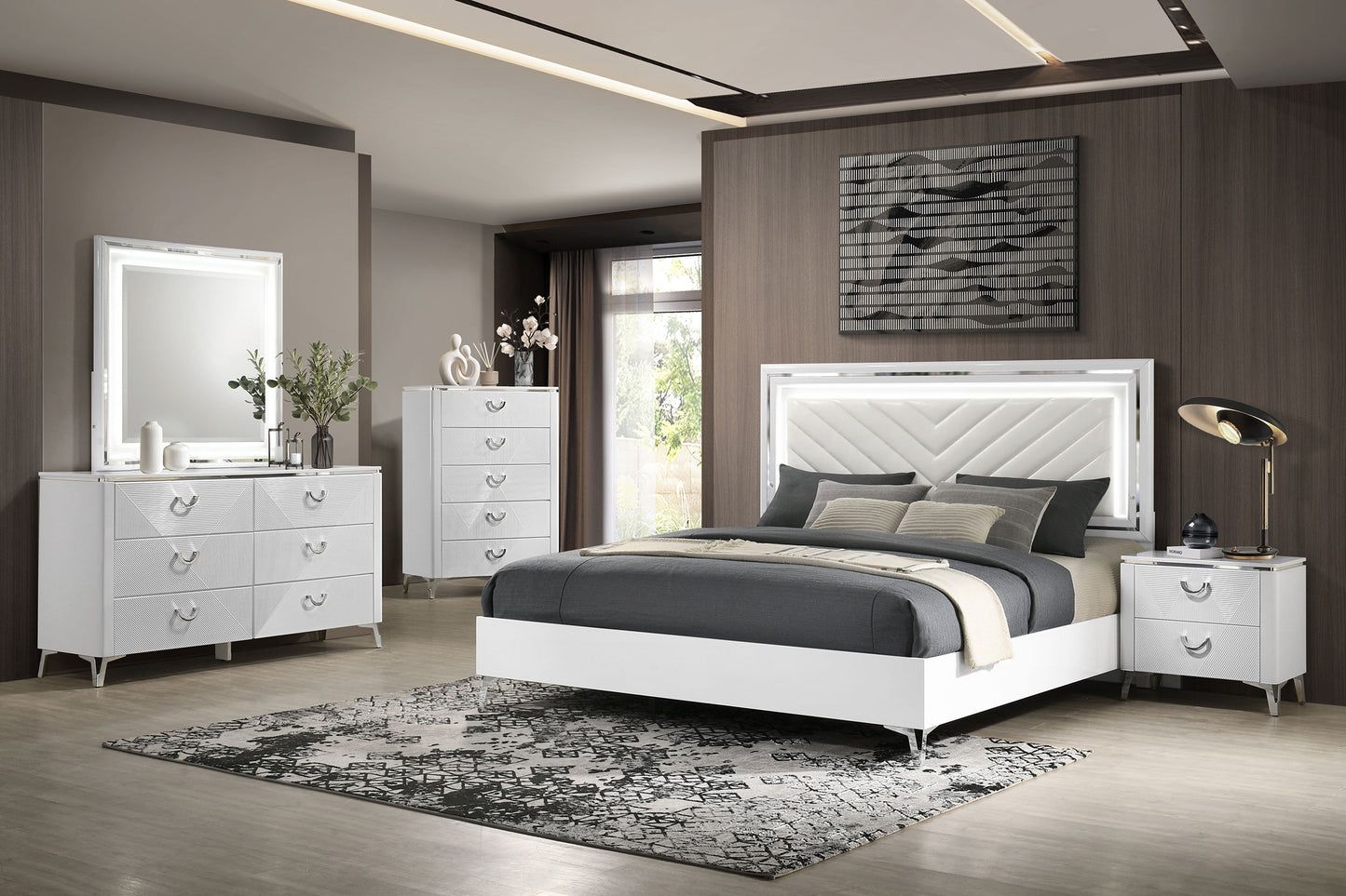 Cassia 6-drawer Dresser Cabinet with Mirror White High Gloss