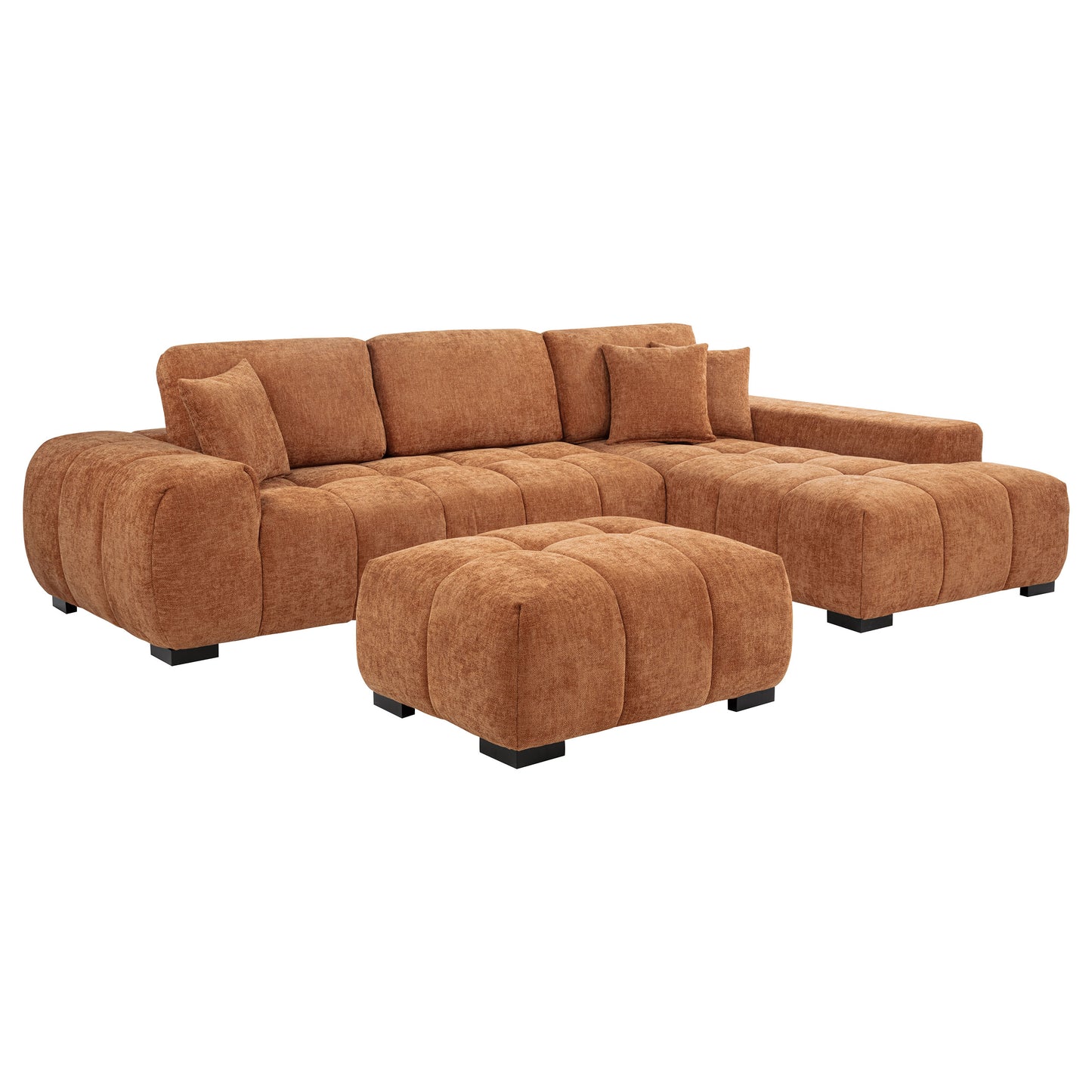 Octavia Fabric Upholstered Rectangular Ottoman Orange