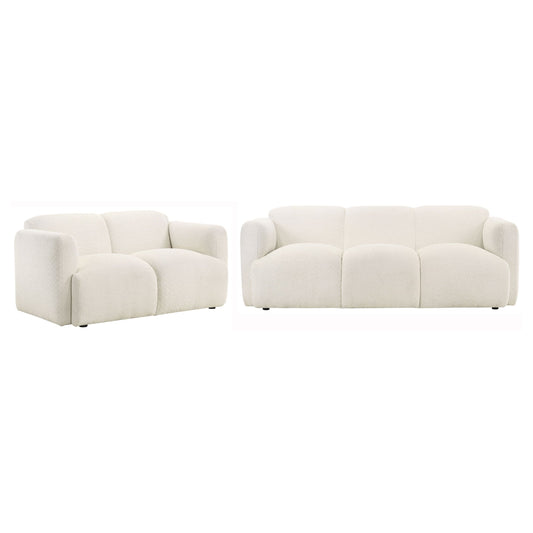 Dorset 2-piece Upholstered Round Track Arm Sofa Set White