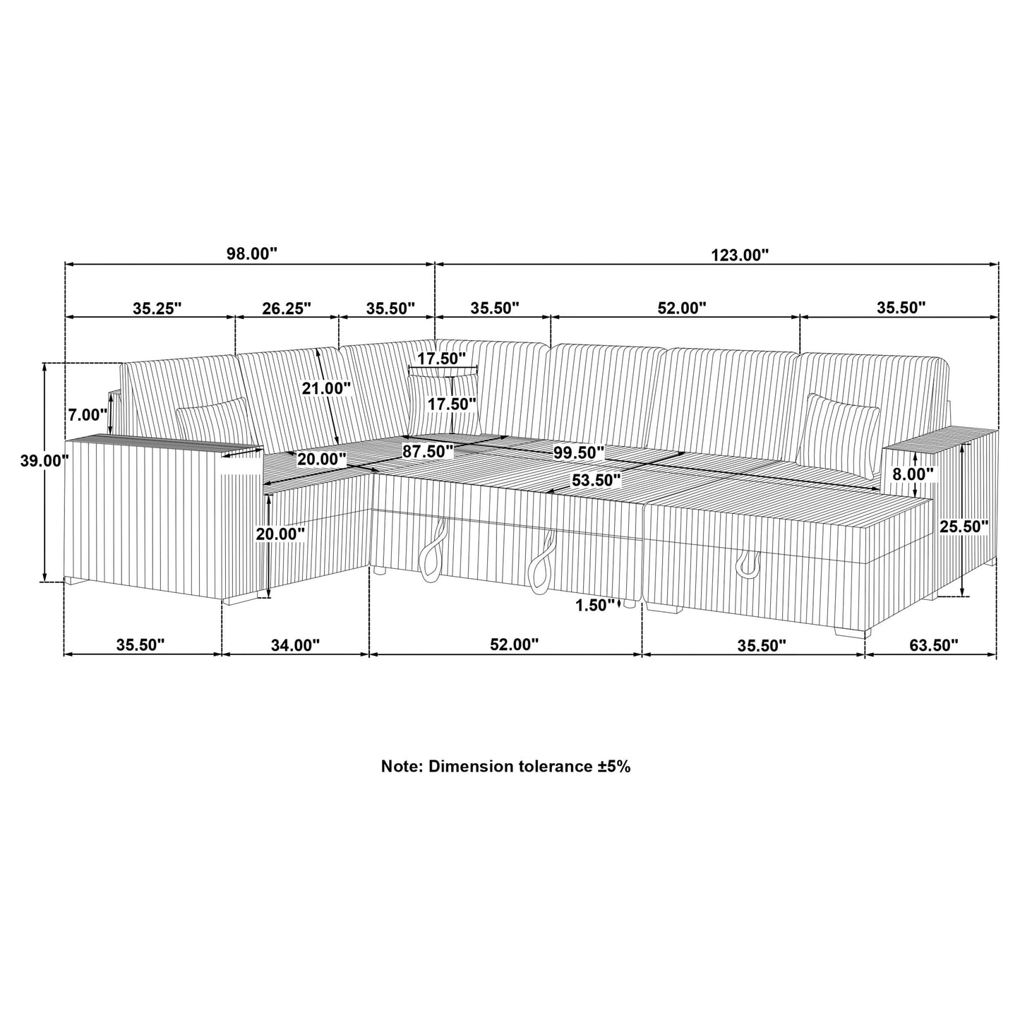 Devonshire Sleeper Sectional Sofa Storage Chaise Black