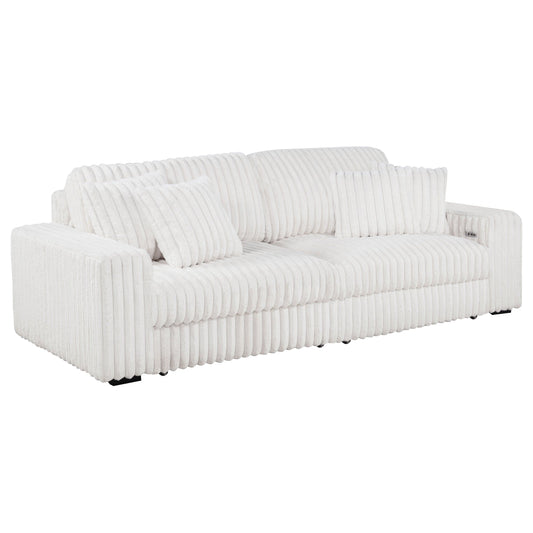 Jacana Corduroy Upholstered Dual Power Chaise Sofa Ivory