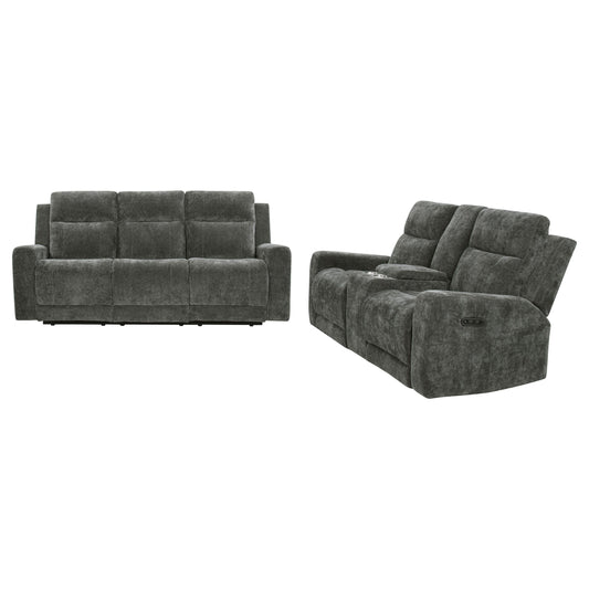 Kennett 2-piece Chenille Power Reclining Sofa Set Dark Grey