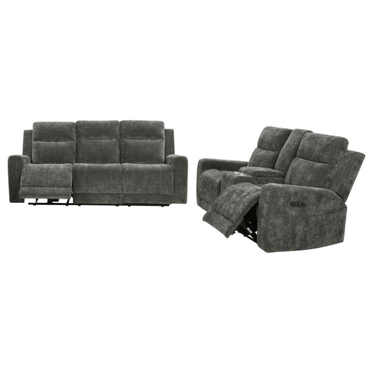 Kennett 3-piece Chenille Power Reclining Sofa Set Dark Grey
