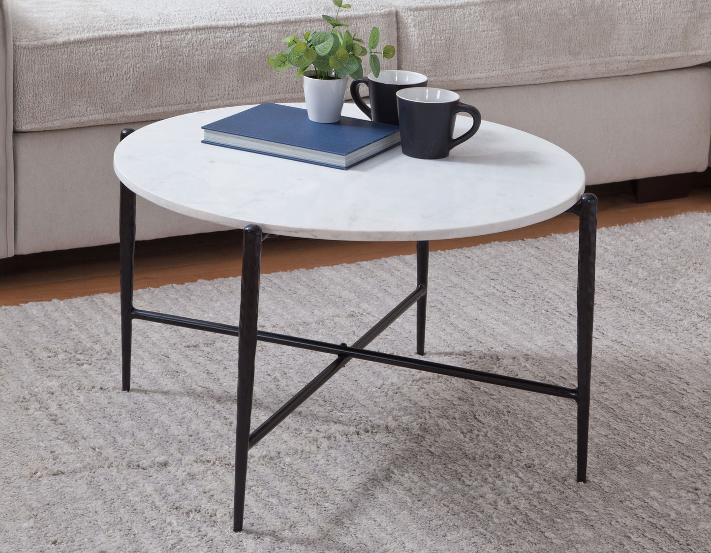 Loxie 29.5″ Round Solid White Marble Top Cocktail Table