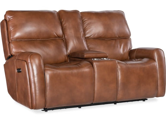 Hooker Furniture Living Room Crosby Zero Gravity Power Console Loveseat with Power Headrest and Lumbar