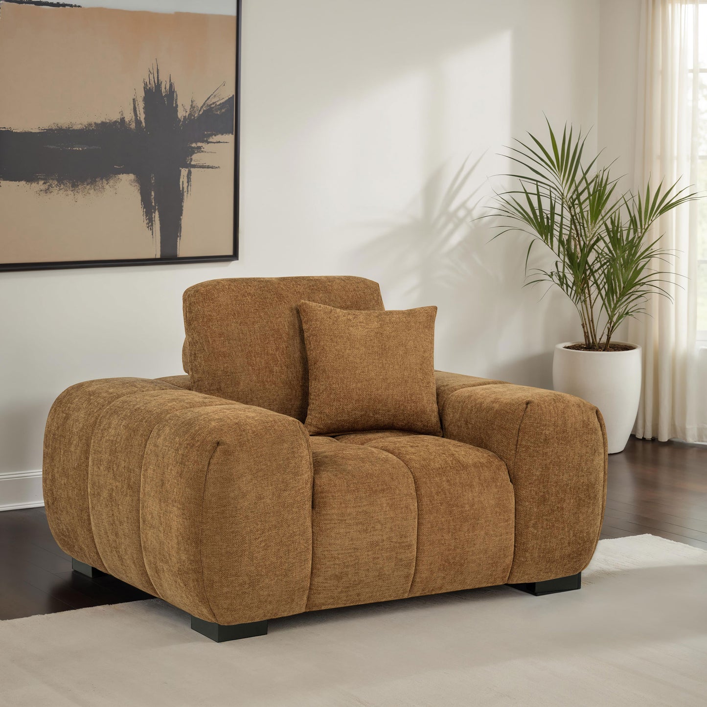 Octavia Fabric Upholstered Track Arm Accent Chair Amber