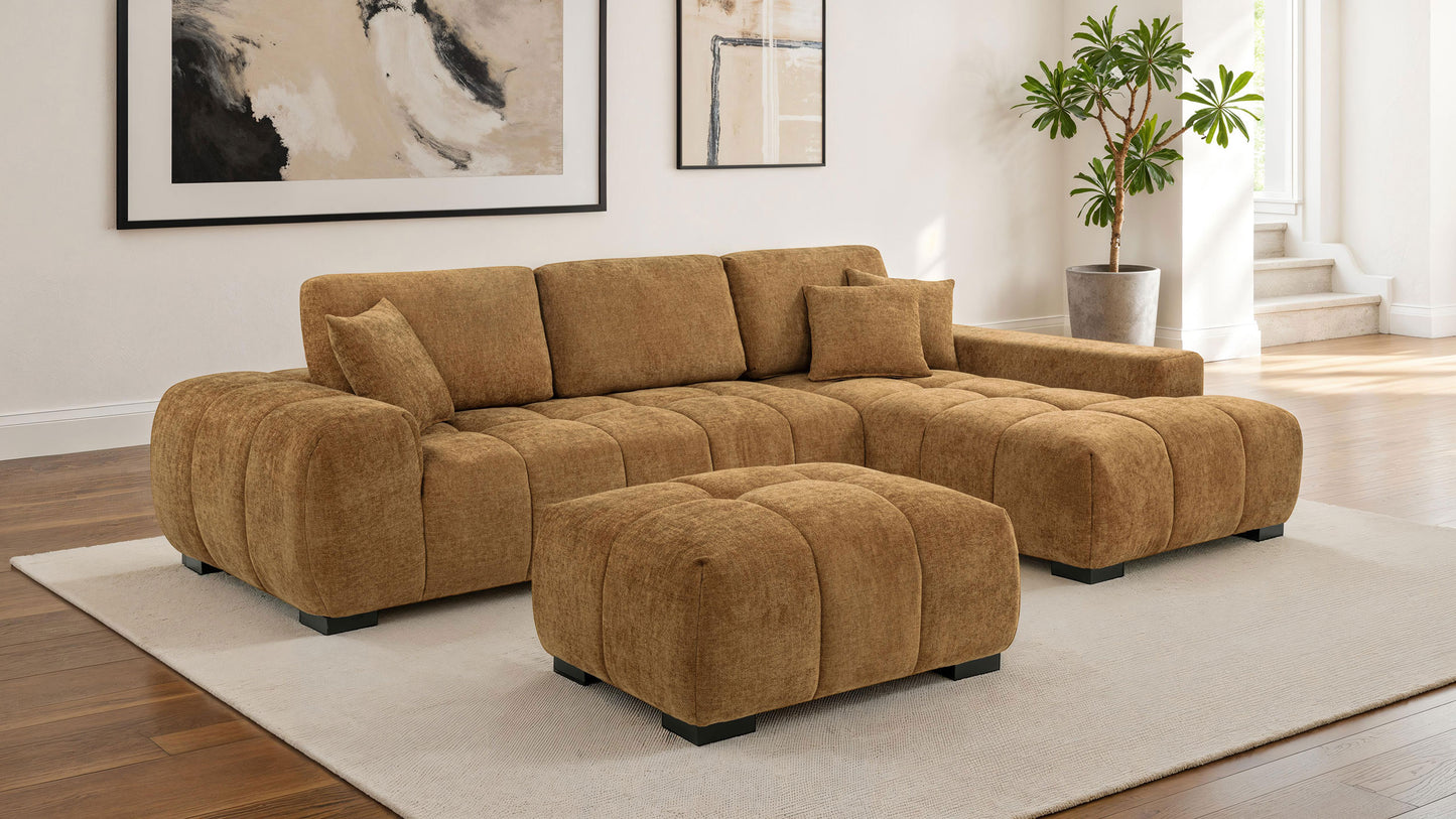 Octavia Fabric Upholstered Rectangular Ottoman Amber