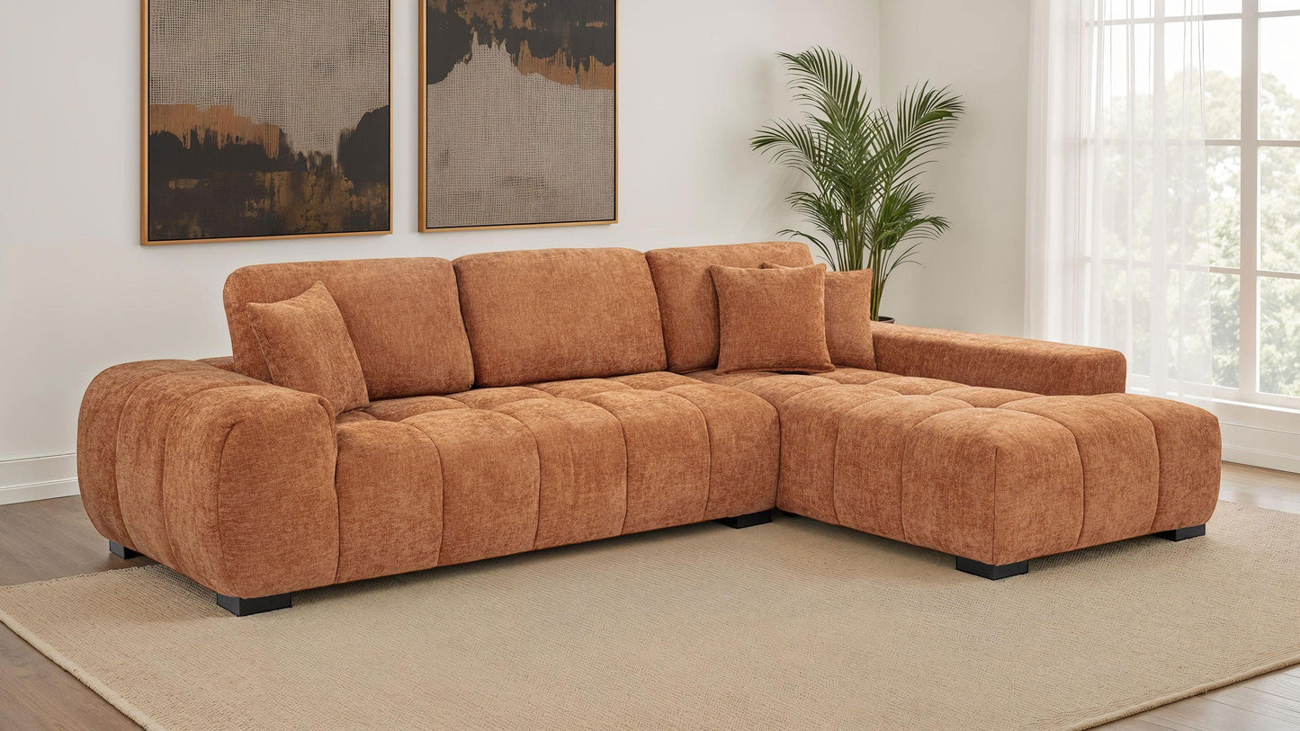 Octavia Upholstered Sectional Chaise Sofa Orange