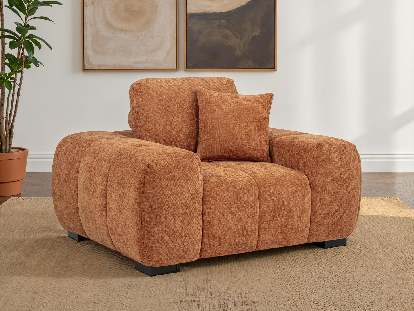 Octavia Fabric Upholstered Track Arm Accent Chair Orange