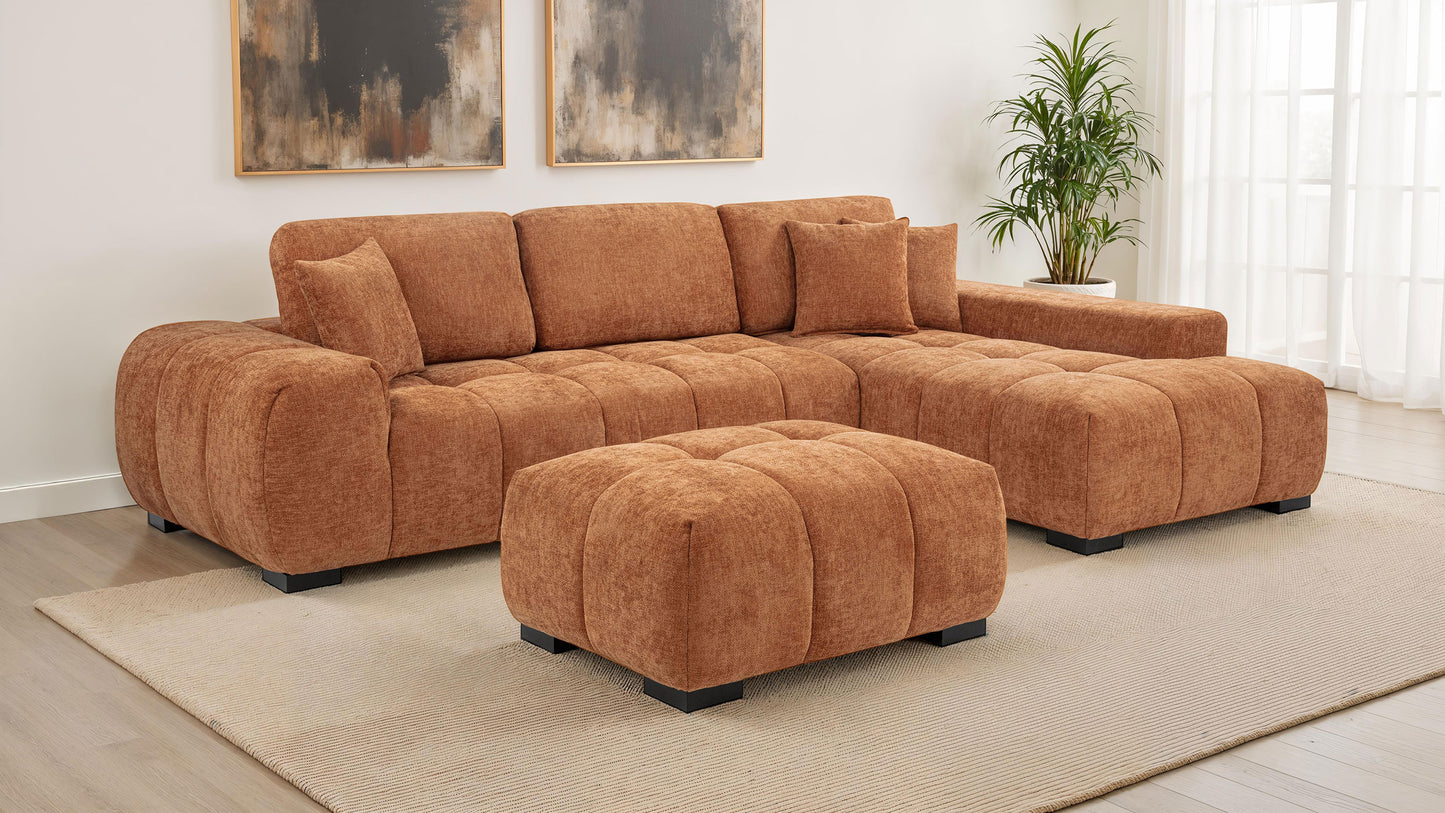 Octavia Fabric Upholstered Rectangular Ottoman Orange