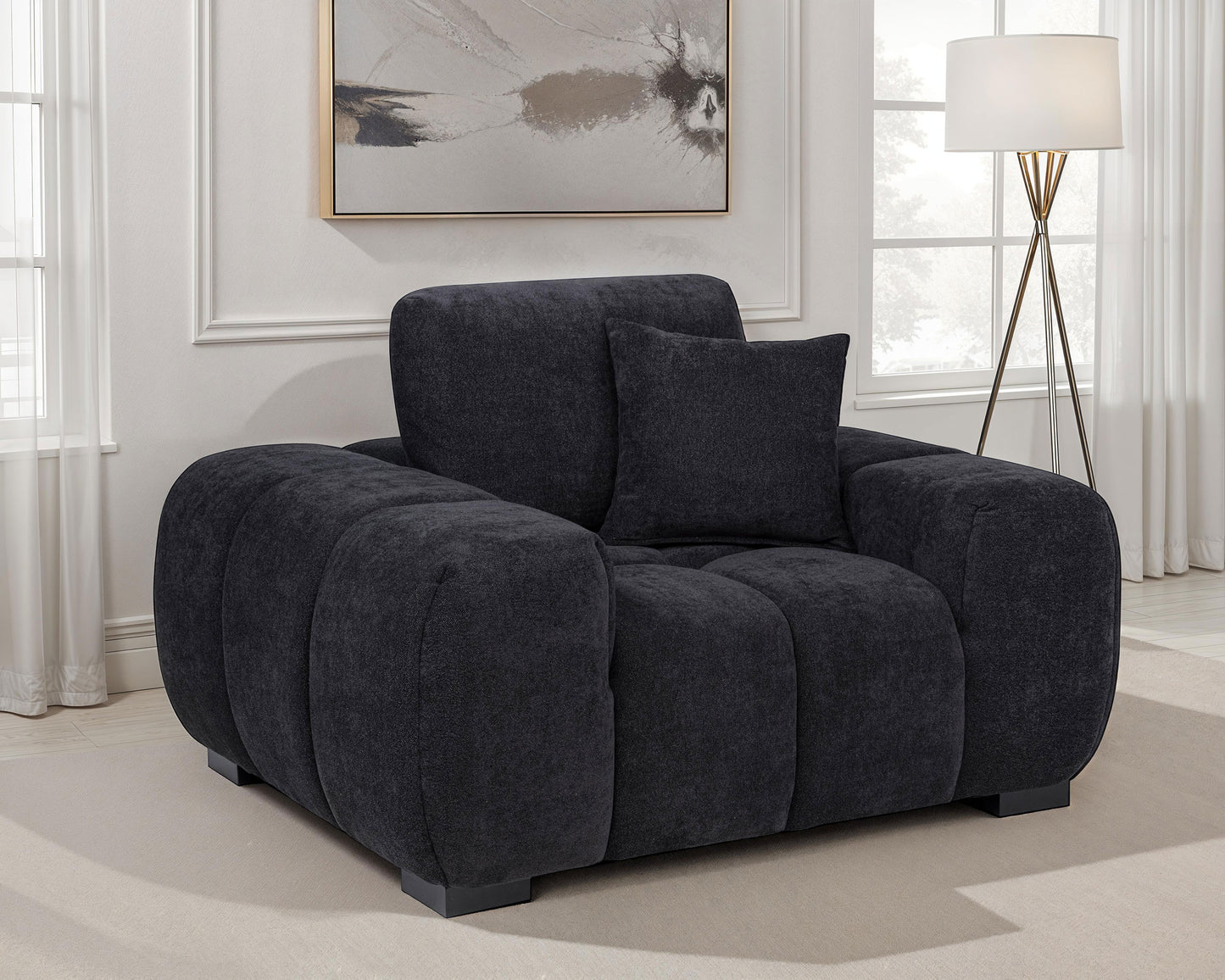 Octavia Fabric Upholstered Track Arm Accent Chair Black