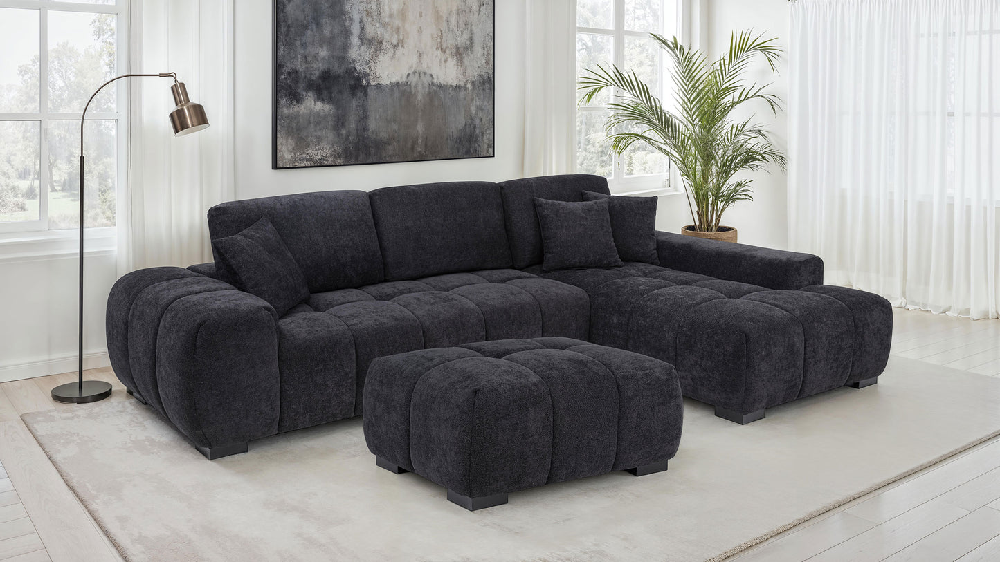 Octavia Fabric Rectangular Upholstered Ottoman Black