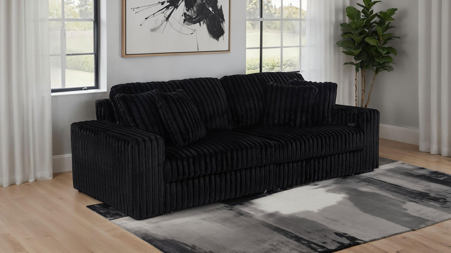 Jacana Corduroy Upholstered Dual Power Chaise Sofa Black