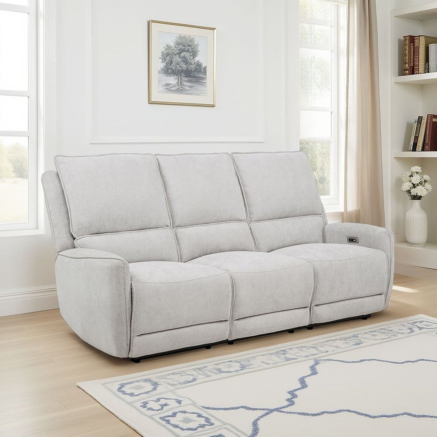 Sylmar Chenille Upholstered Power Reclining Sofa Dove Grey