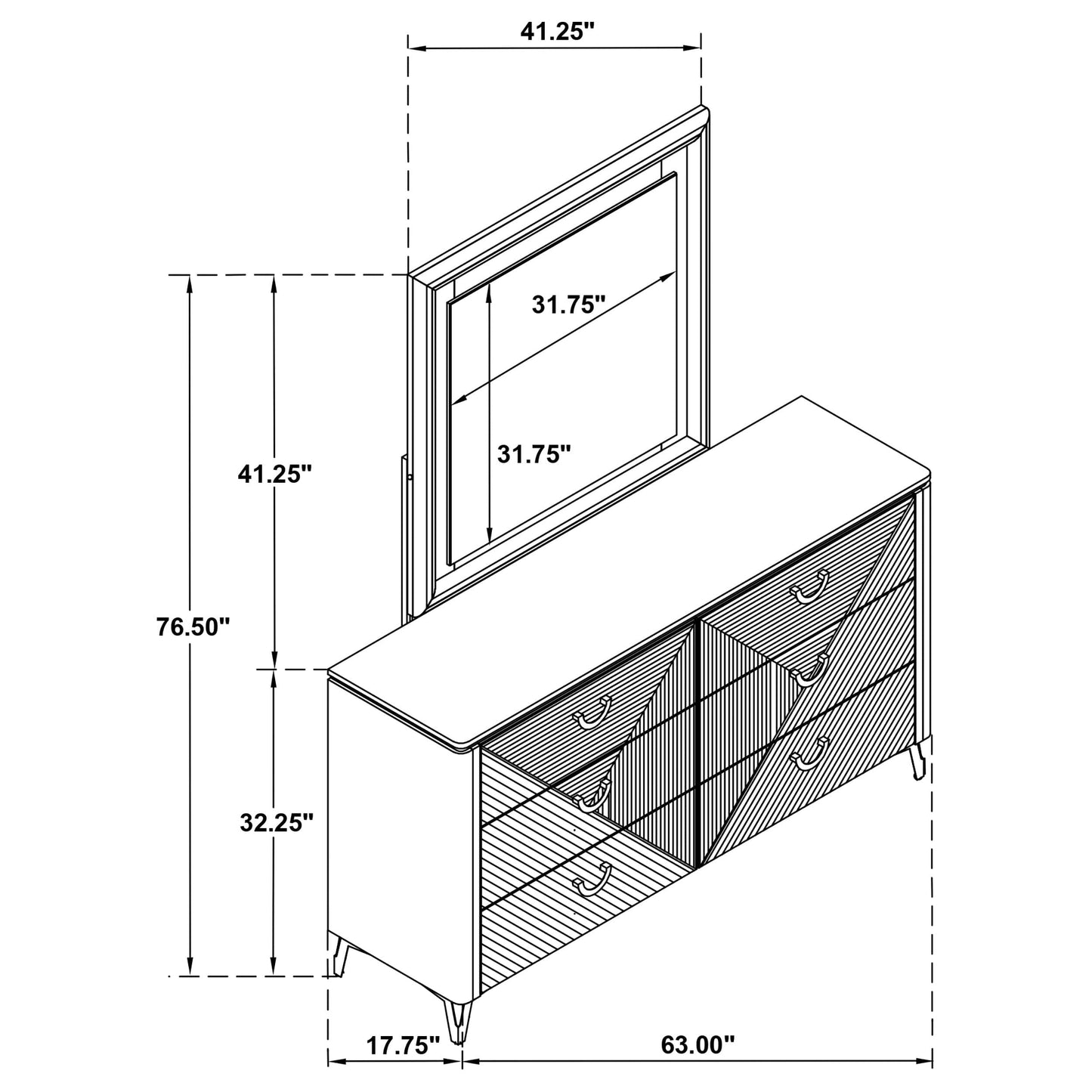 Cassia 6-drawer Dresser Cabinet with Mirror White High Gloss