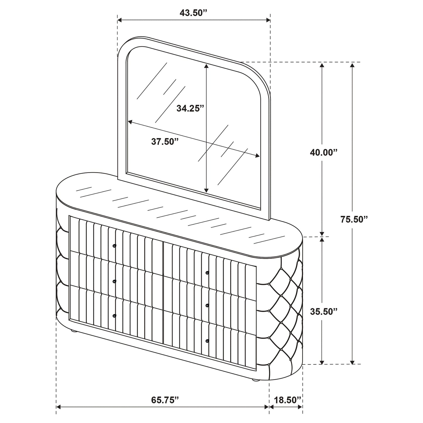 Sonya 6-drawer Upholstered Bedroom Dresser with Mirror Ivory