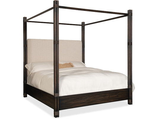 Hooker Furniture Bedroom Retreat Pole Rattan King Upholstered Poster Bed w/Canopy