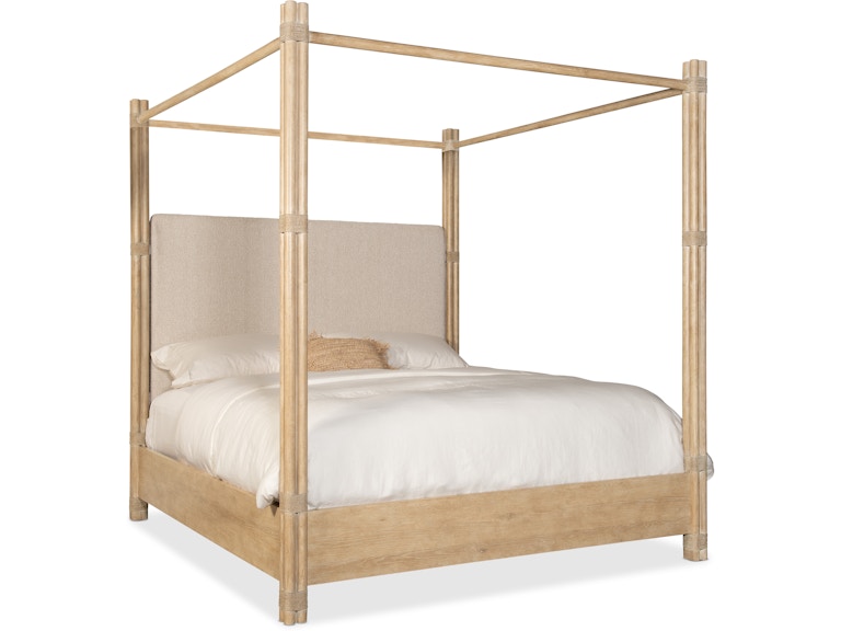 Hooker Furniture Bedroom Retreat Pole Rattan King Upholstered Poster Bed w/Canopy