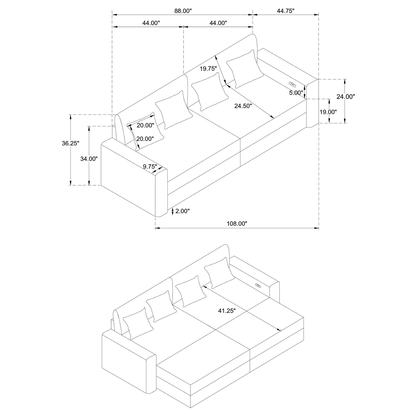 Jacana Corduroy Upholstered Dual Power Chaise Sofa Ivory