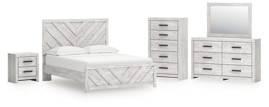 Cayboni Queen Panel Bed with Mirrored Dresser, Chest and Nightstand