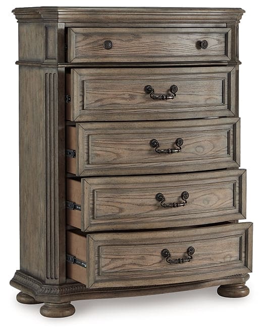 Ardenfield Queen Upholstered Sleigh Bed with Mirrored Dresser, Chest and Nightstand