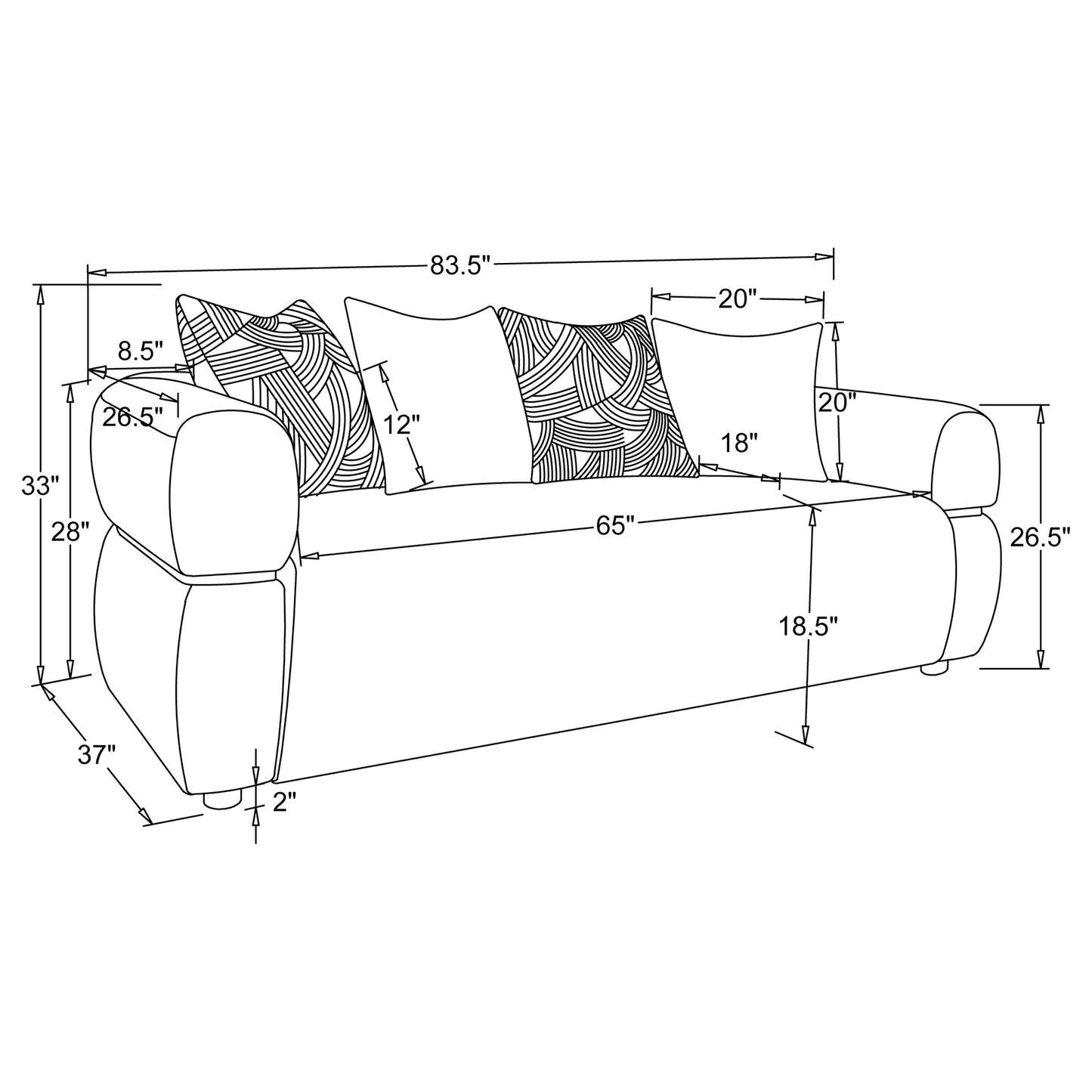 Jeanette 2-piece Fabric Upholstered Round Arm Sofa Set Beige