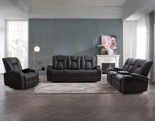 Marlow Manual Reclining, Charcoal
83″ Sofa
74″ Console Loveseat
Recliner