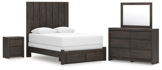 Fraluna Queen Panel Storage Bed, Dresser, Mirror and Nightstand