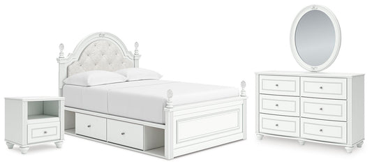 Maylilly Full Upholstered Panel Storage Bed, Dresser, Mirror and Nightstand